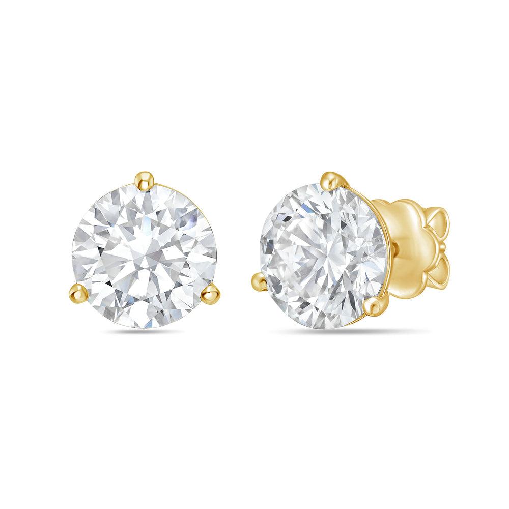 Diana M. 14kt yellow gold round lab grown stud earrings weighing 9.00 cts tw in a three prong setting