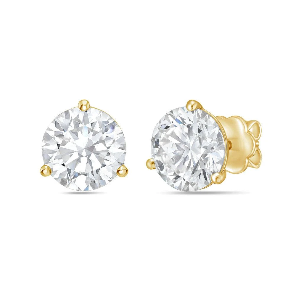 Diana M. 14kt yellow gold round lab grown stud earrings weighing 9.00 cts tw in a three prong setting 1