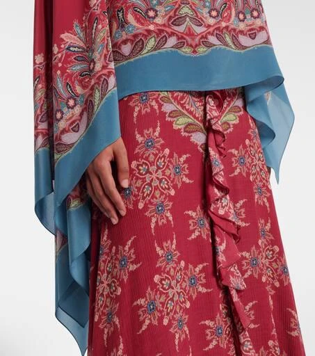 ETRO Asymmetrical floral silk crêpe poncho 5