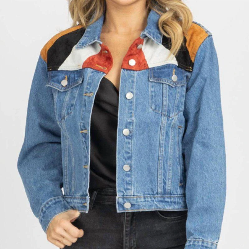 LE LIS Suede Patch Relaxed Denim Jacket 1