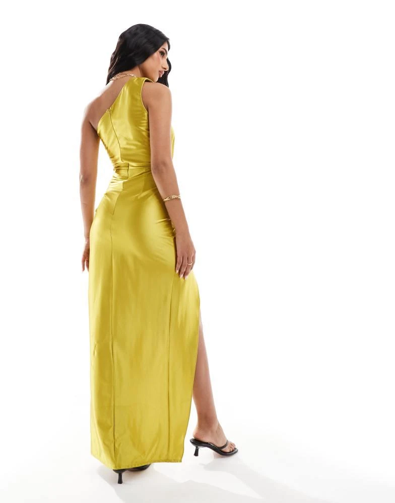 True Violet True Violet one shoulder jersey satin cut out maxi dress in chartreuse 4