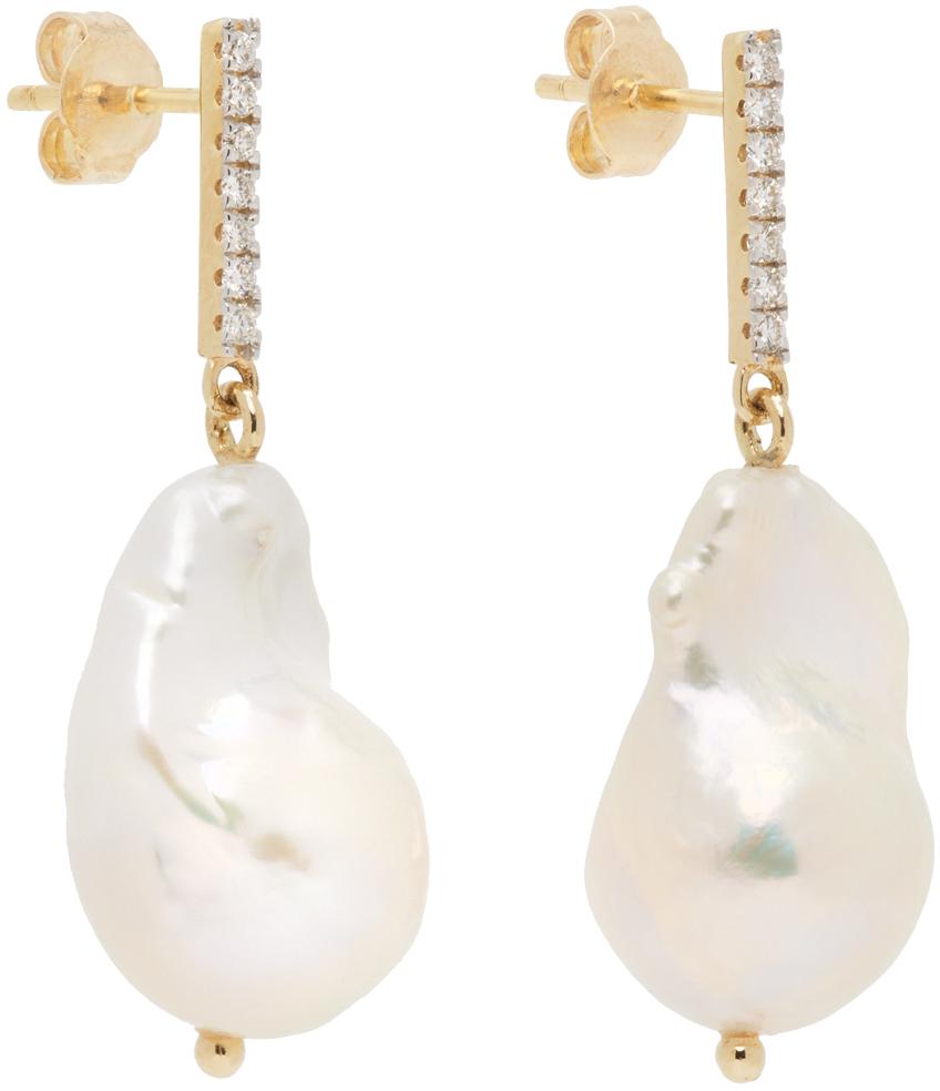 MATEO White Diamond Bar Baroque Pearl Earrings