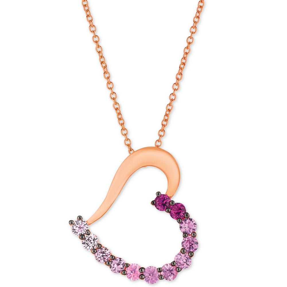 Le Vian Strawberry Layer Cake Multi-Gemstone Ombré Heart 18" Pendant Necklace in 14k Rose Gold