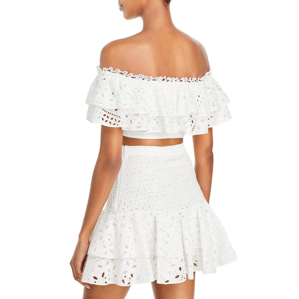 Charo Ruiz Ibiza Barbara Womens Eyelet Ruffled Crop Top