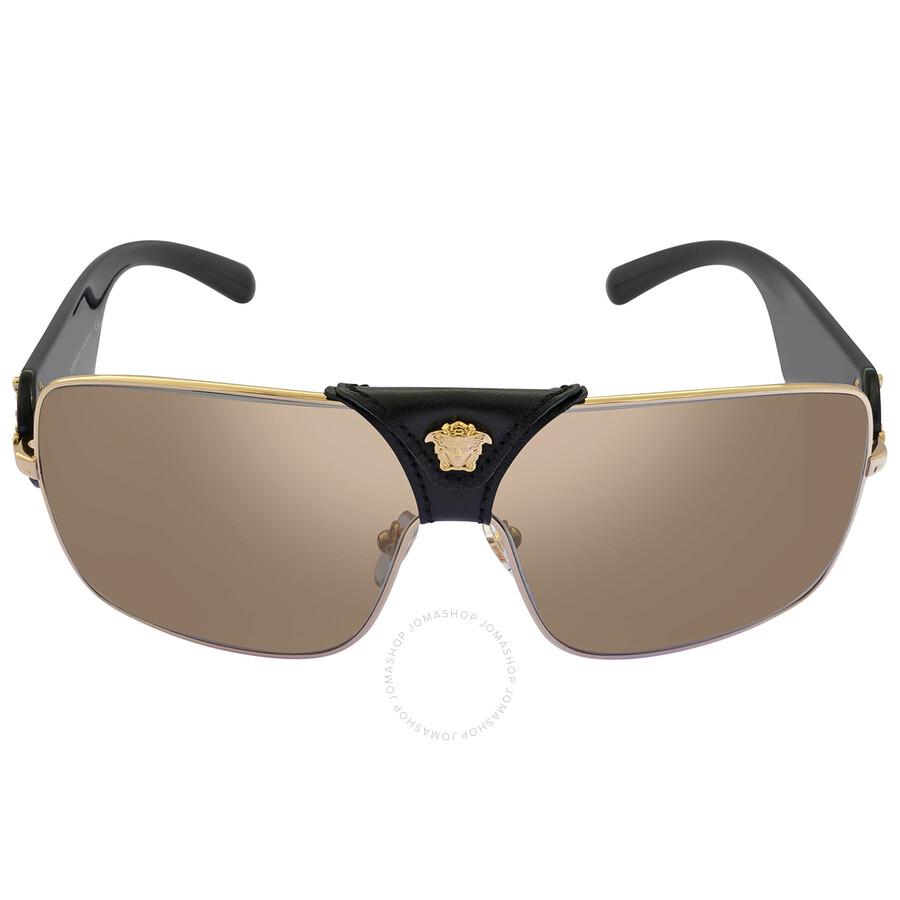 Versace Light Brown Mirror Gold Shield Unisex Sunglasses VE2207Q 1002/5 138