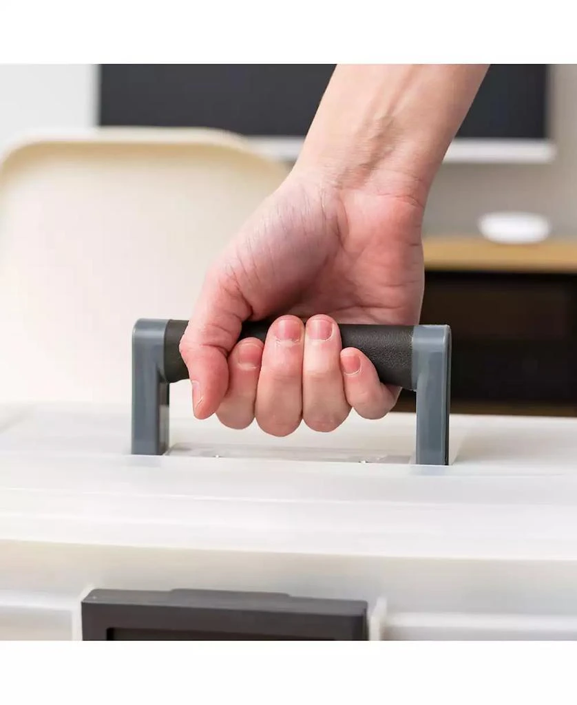 IRIS USA File Box WeatherPro Portable File Organizer Plastic File Box for Letter File w/ Organizer-Lid, Durable Lid and Seal w/ Secure Latching Buckles, Stackable and Nestable, Pearl 19 Qt. 1 Pack 6