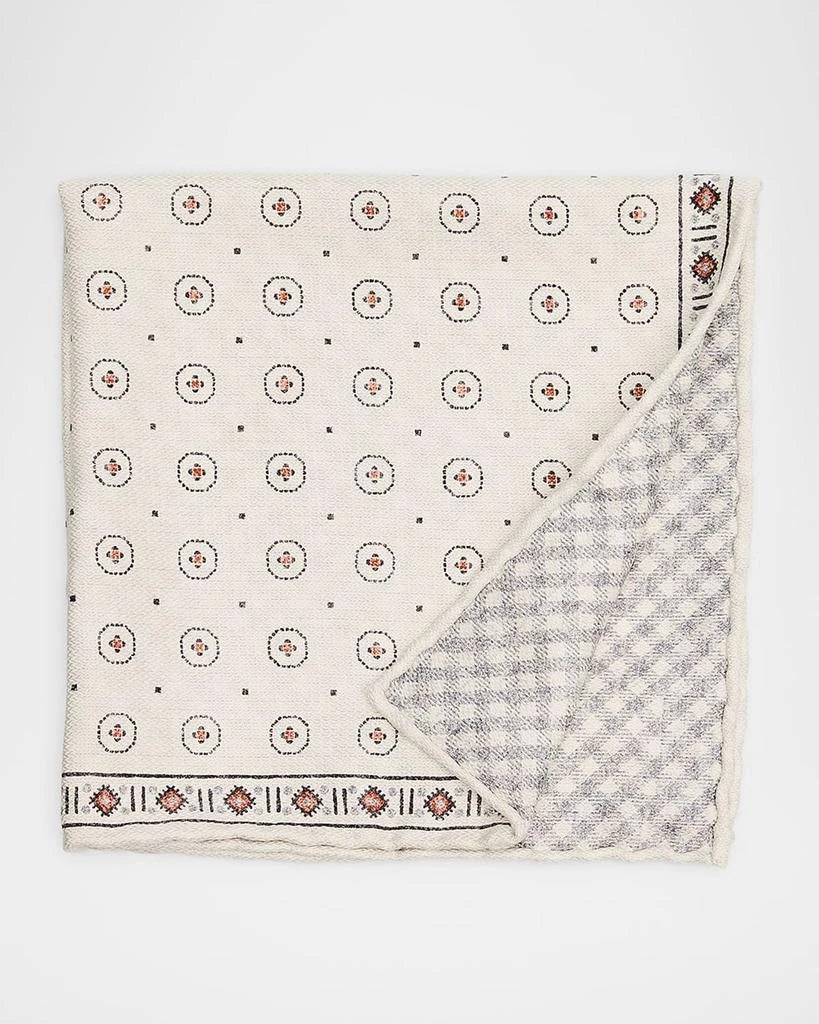 Brunello Cucinelli Men
s Double-Face Geometric-Check Silk Pocket Square