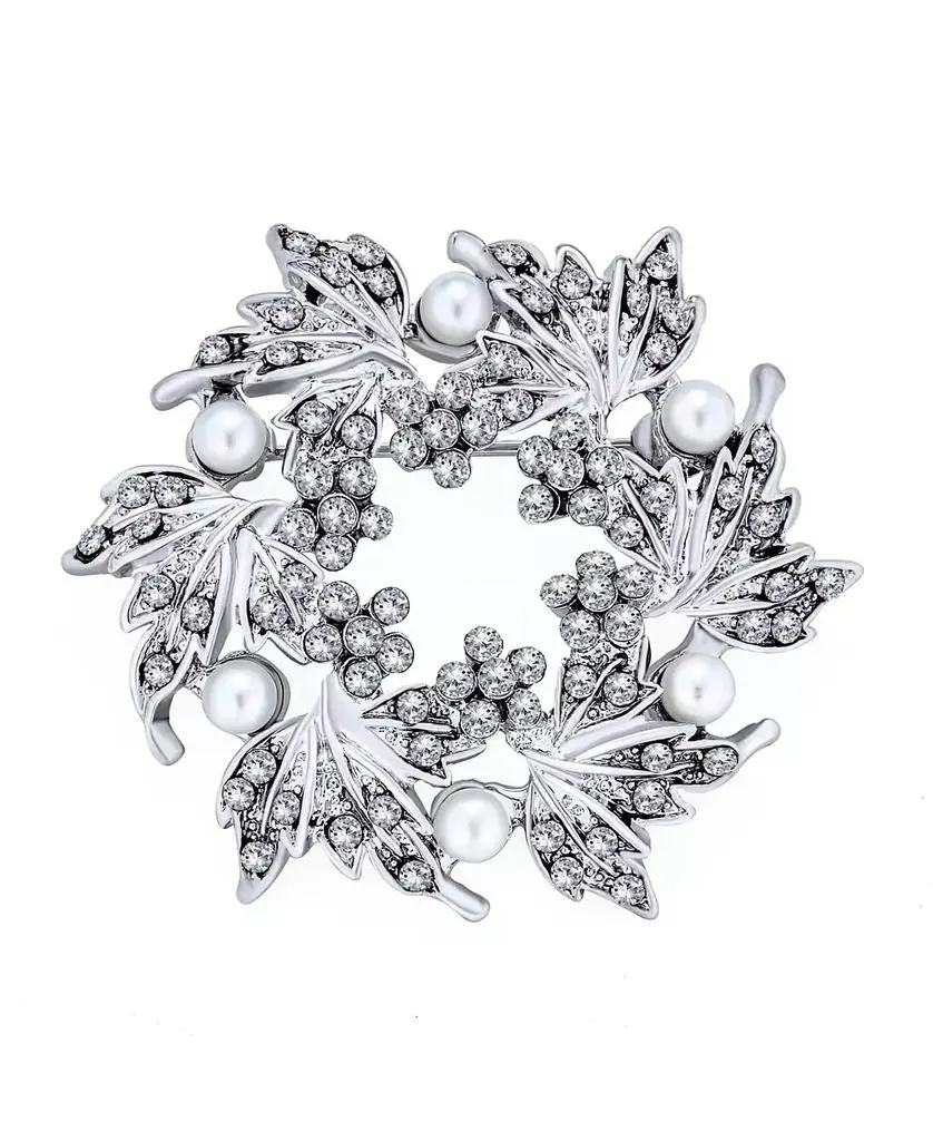 Bling Jewelry Pearl Wreath Circle Statement Brooch Pin Crystal Accent for Lapel and Scarf
