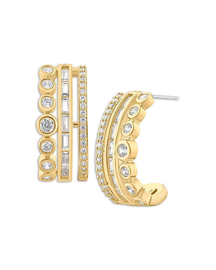 Kenneth Jay Lane Round, Baguette & Pavé Cubic Zirconia Half Hoop Earrings
