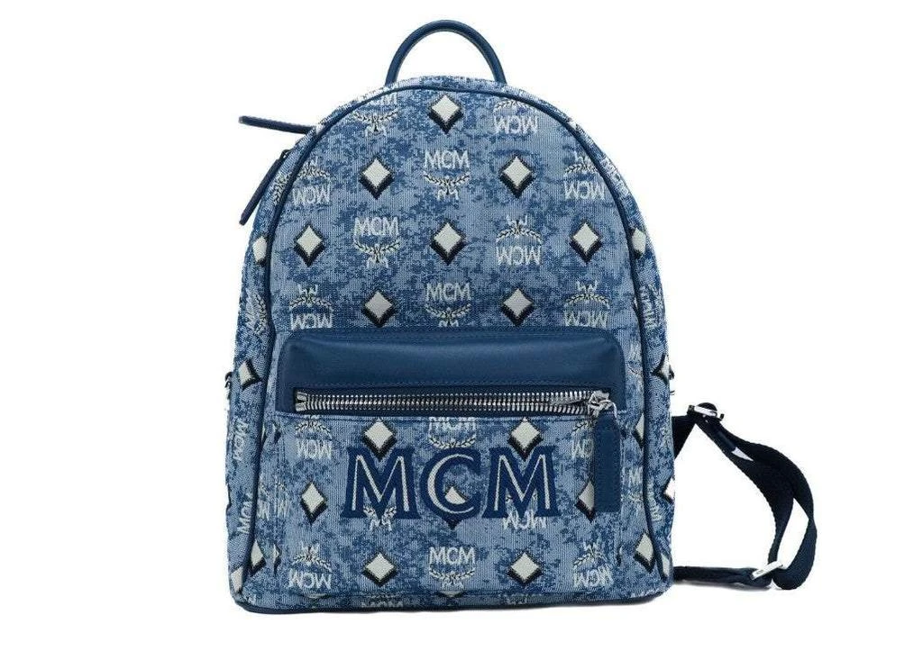 MCM MCM Stark  Blue Vintage Jacquard Monogram Logo Fabric Backpack Bookbag 1