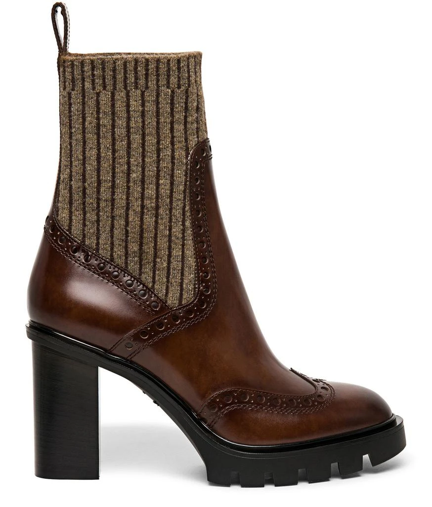 Santoni Leather mid-heel brogue sock boots 1