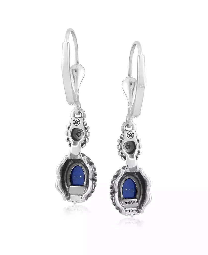 American West Jewelry Sterling Lapis Gemstone Floral and Rope Design Dangle Earrings 3