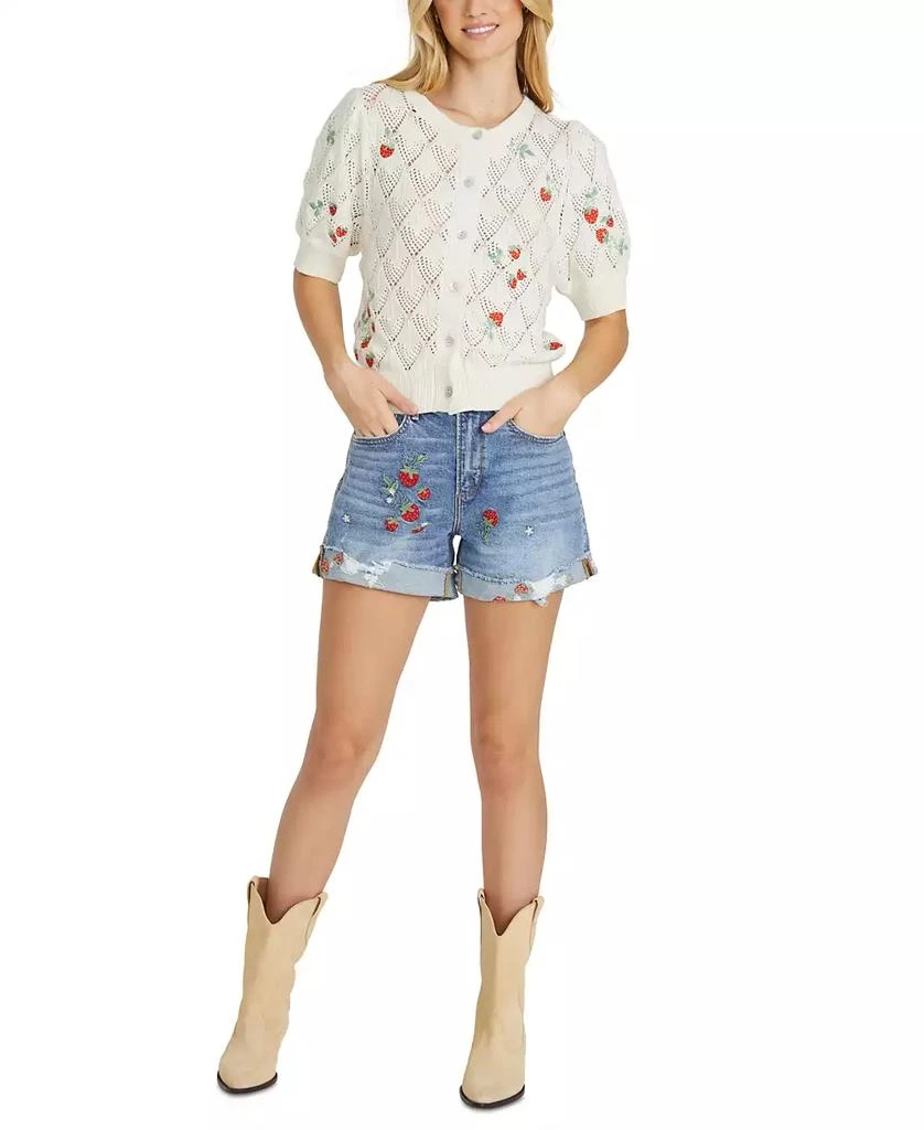 Driftwood Women's Strawberry Embroidered Puff-Sleeve Cardigan 1