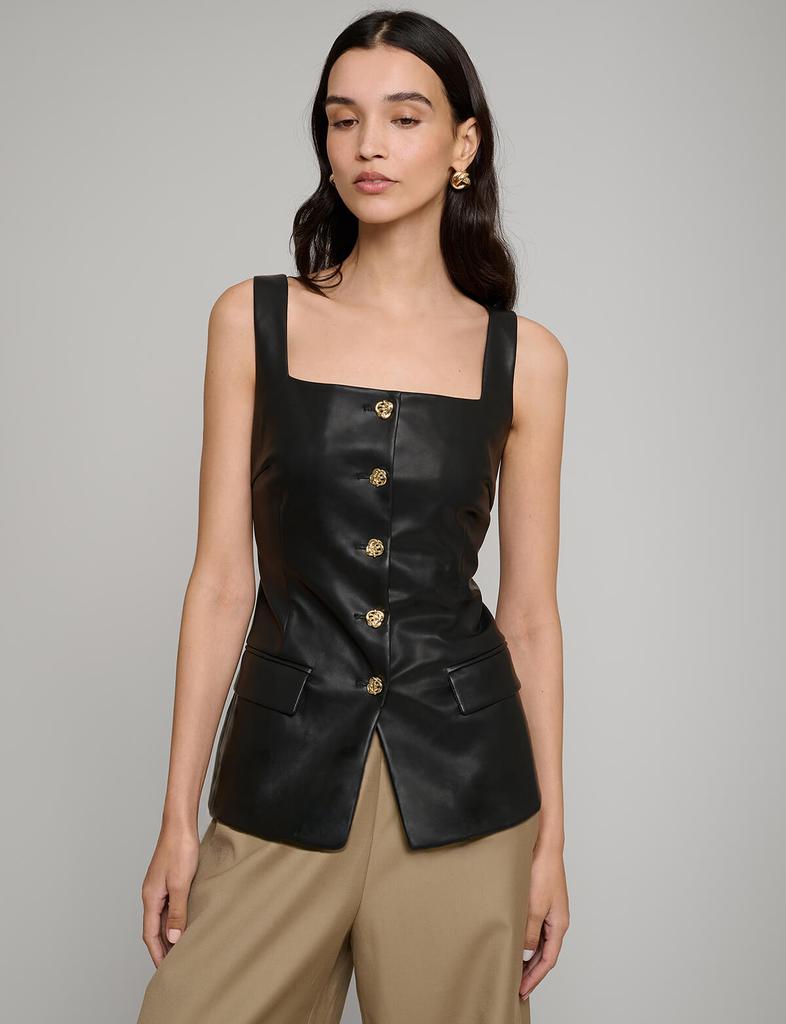 Pixie Market Agatha Leather Gold-Button Top