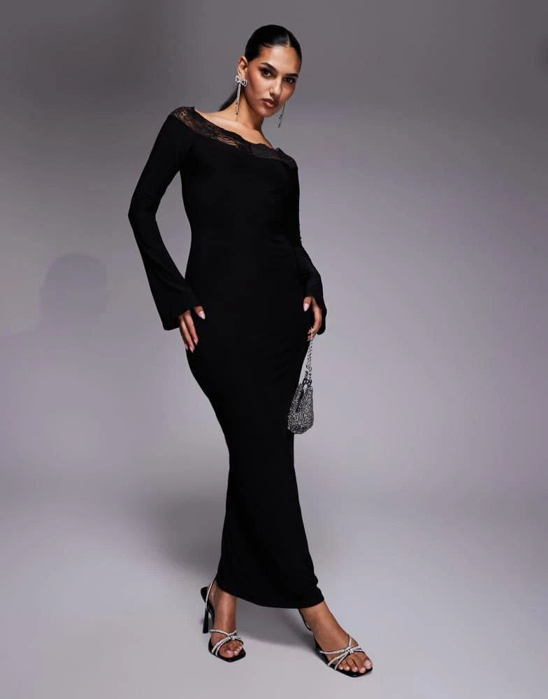 Shop Fashionkilla exclusive slinky lace trim bardot flare sleeve maxi dress  in black on Sale at BeyondStyle  Get Lowest price in three month  Fashionkilla exclusive slinky lace trim bardot flare sleeve