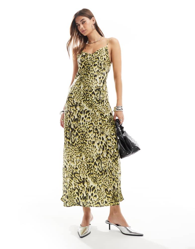 AllSaints Bryony satin midi dress in leopard print – On Sale Now