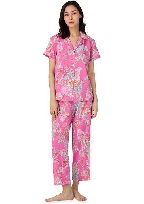 Ralph Lauren Ralph Lauren Short Sleeve Notch Collar Cropped Pant Pajama Set