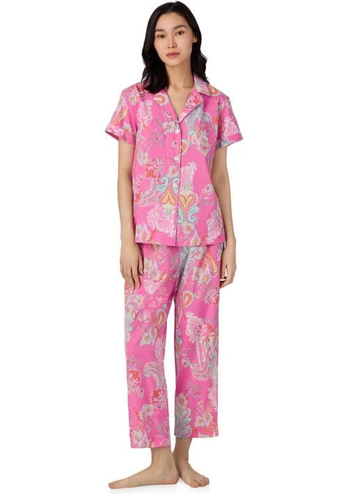 Ralph Lauren Ralph Lauren Short Sleeve Notch Collar Cropped Pant Pajama Set 1
