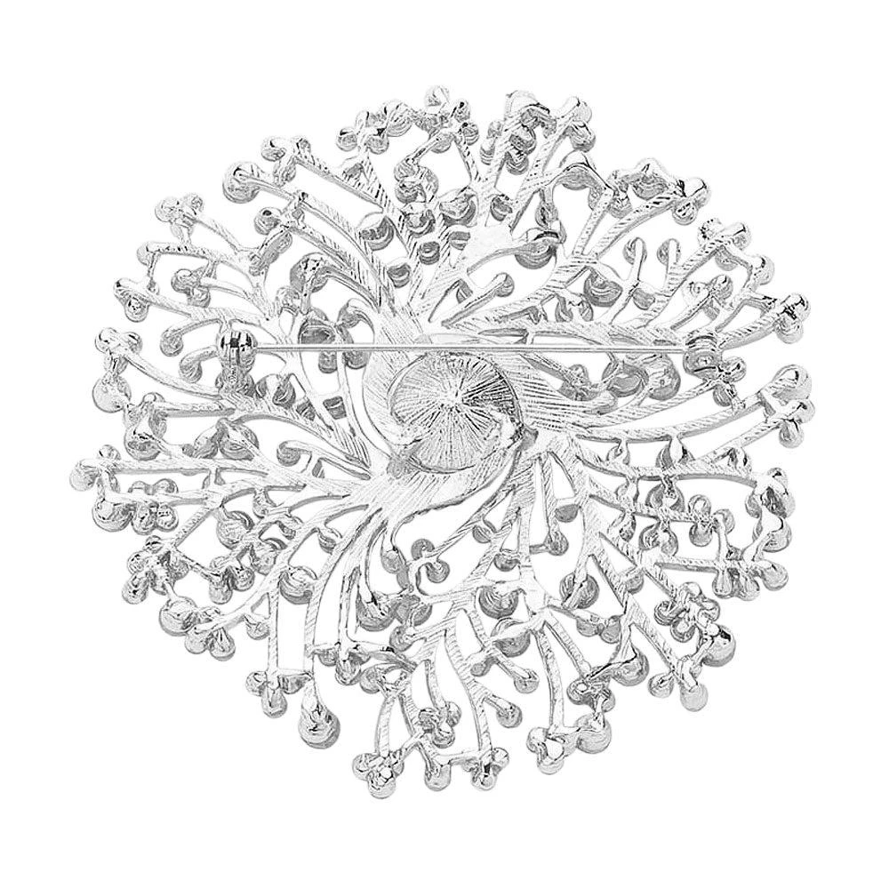 FASHNZFAB Round Stone Centered Rhinestone Embellished Branch Flower Pin Brooch 3