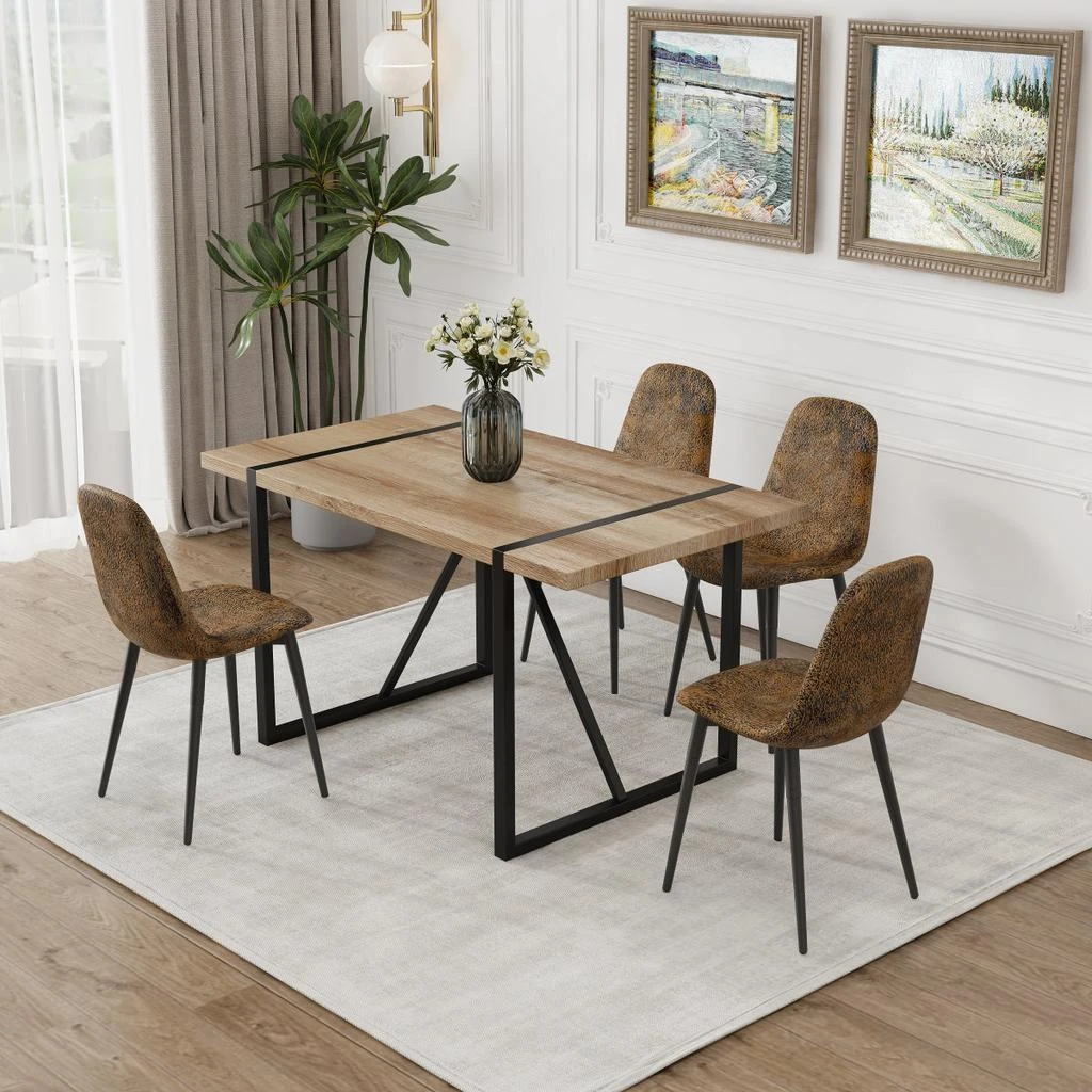 Streamdale Furniture Streamdale 55" MDF Wood Dining Table and 4 Modern Chairs Set, Mid Century Kitchen Table Set.