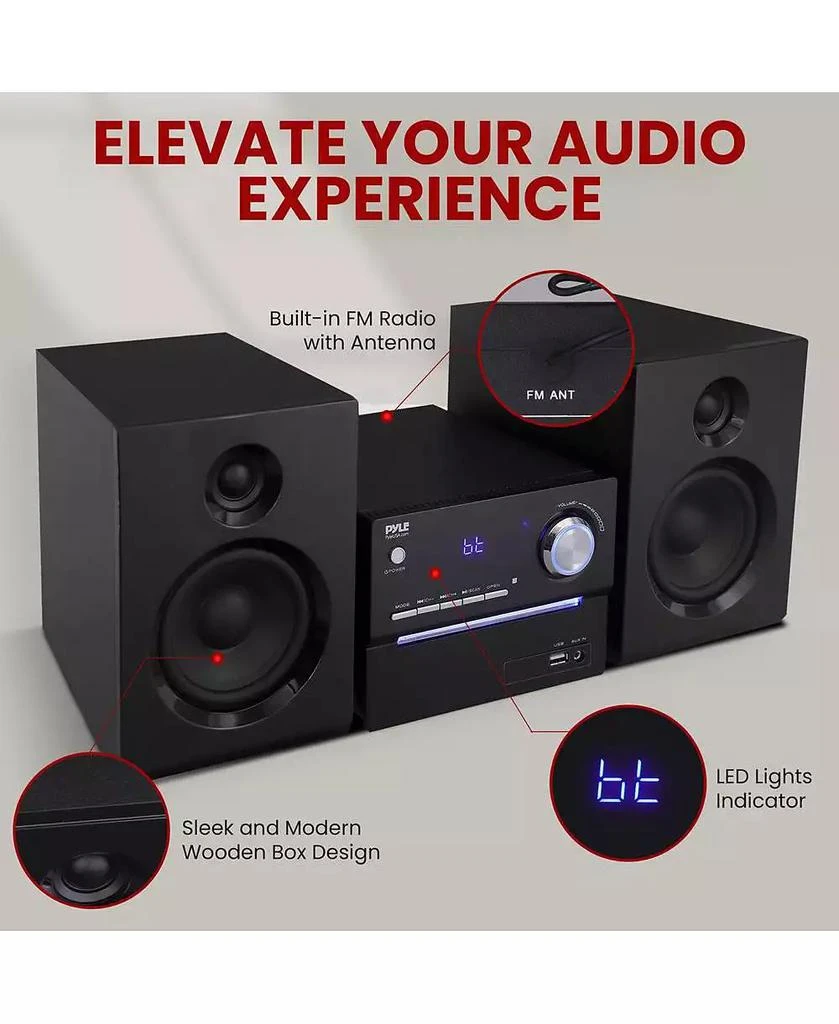 Pyle 3-Piece Wireless BT Streaming Stereo System with MP3, USB, FM Radio, Bass Reflex Speaker, and Remote Control (Black) 5