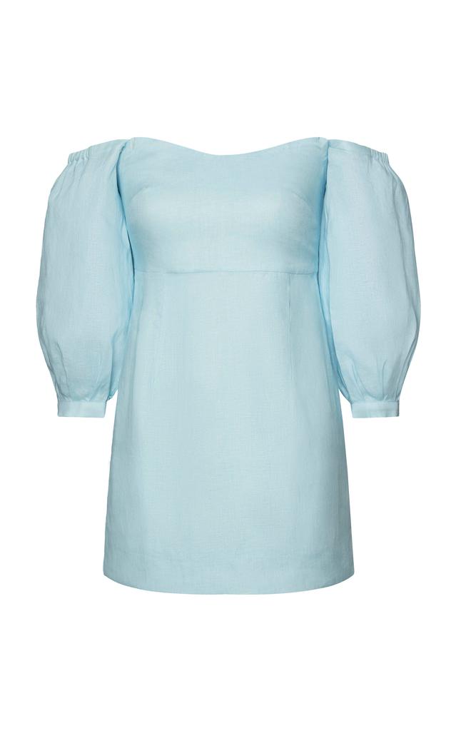 Laura Garcia Laura Garcia - Clementine Off-The-Shoulder Linen Mini Dress - Blue - US 0 - Moda Operandi
