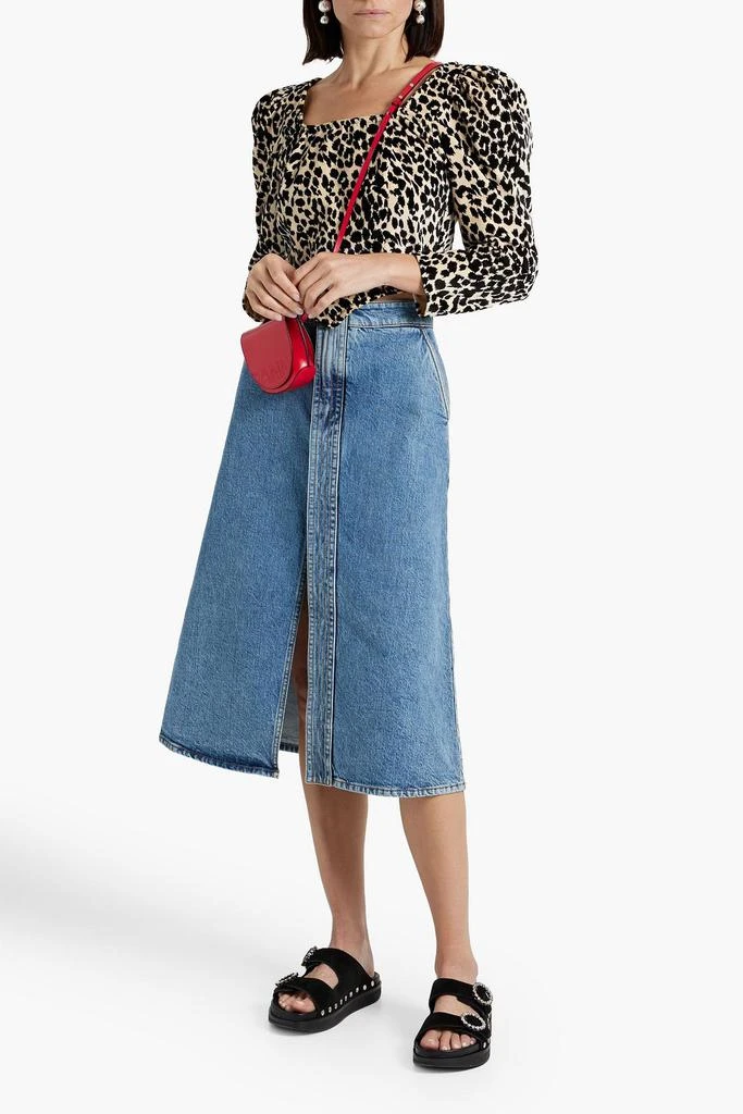 BATSHEVA Dirndl cropped leopard-print cotton-velvet top 2