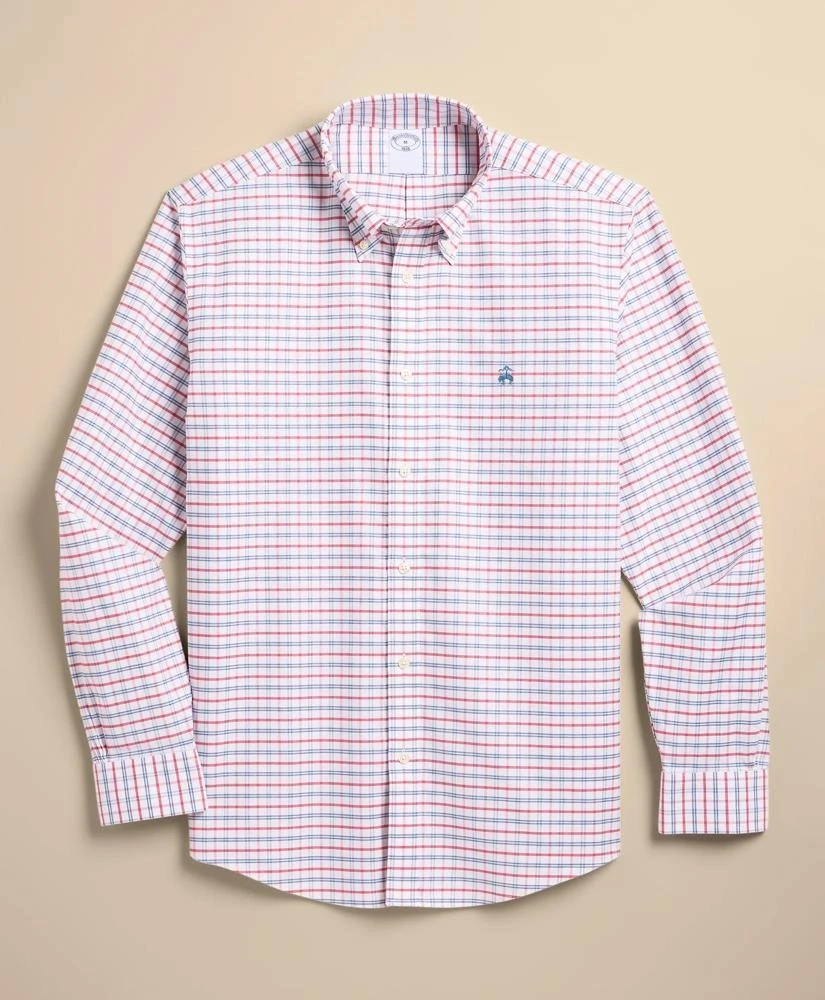 Stretch Cotton Non-Iron Oxford Polo Button Down, Windowpane Sport Shirt