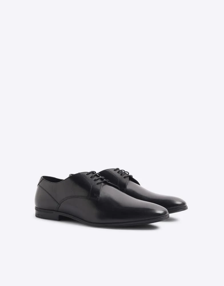 River Island River Island Leather wide fit derby shoes in black 1