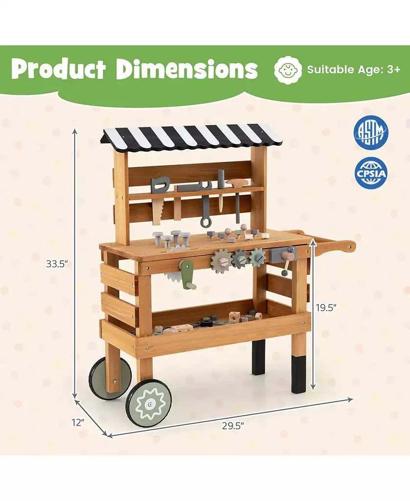 Mecale 2-in-1 Kids Rolling Cart with Play Tools Set for Construction 
Role Play 3