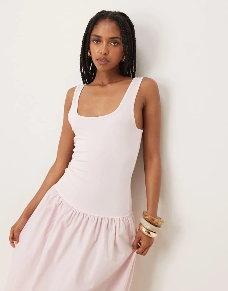 ASOS ASOS DESIGN poplin mix maxi dress with square neck in pink 2