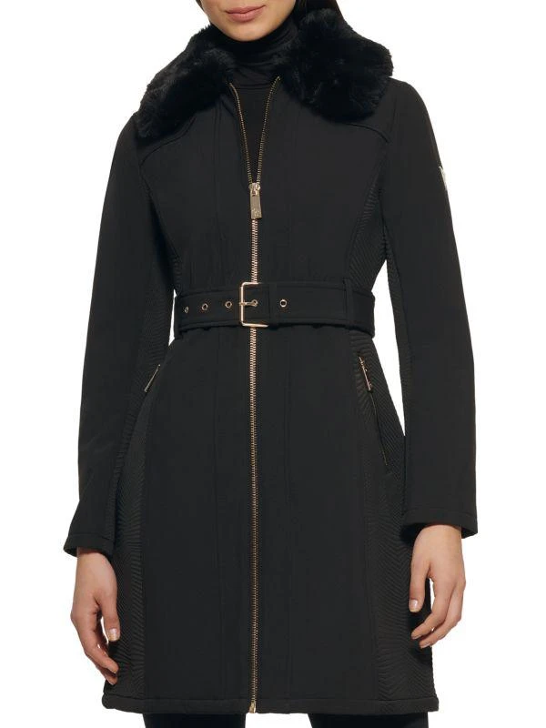 GUESS Faux Fur Collar Belted Car Coat 1