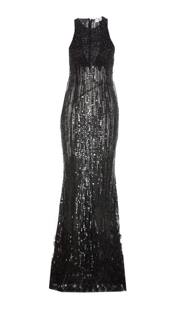 Elisabetta Franchi Embroidered Red Carpet Dress With Organza Fringing 1