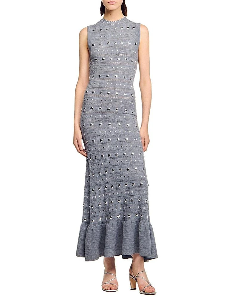 Knit Maxi Dress with Studs  On Sale Now with Up to 40% Off | Discover  Exclusive Deals & Savings at BeyondStyle  Authentic Sandro Women's|women's  apparel|women's|sleeveless|contemporary|conscious materials|solid|crewneck| dresses|sheath with Limited ...