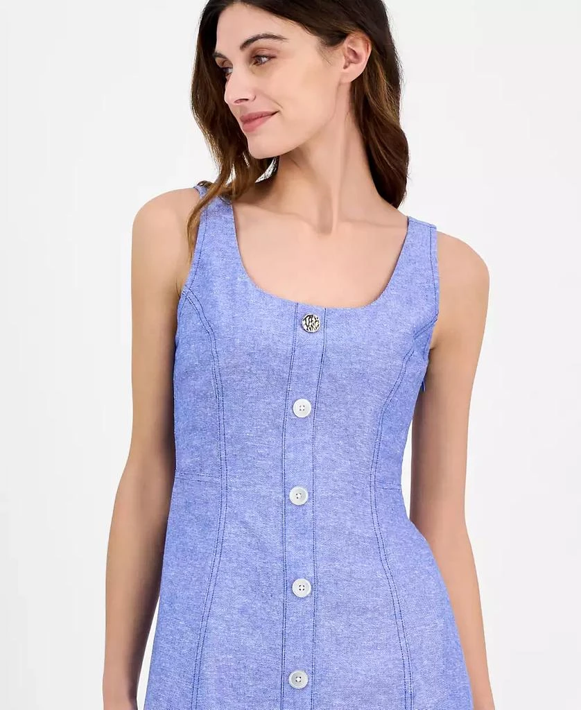 Anne Klein Women's Linen Blend Sleeveless Button-Front A-Line Dress 3