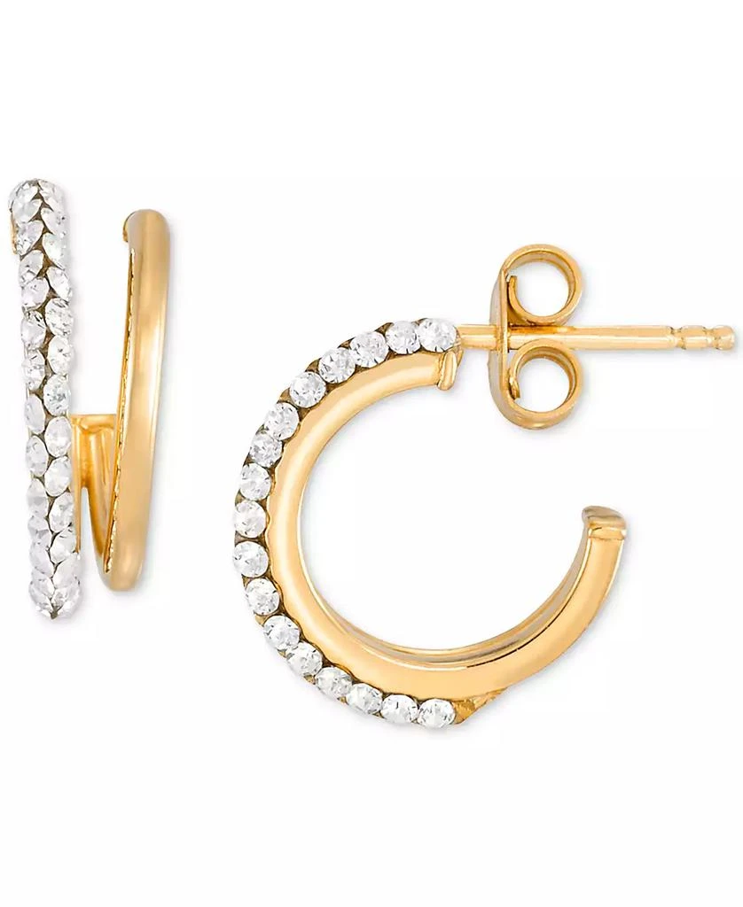 Macy's Crystal C-Shape Hoop Earrings in 10k Yellow Gold 1