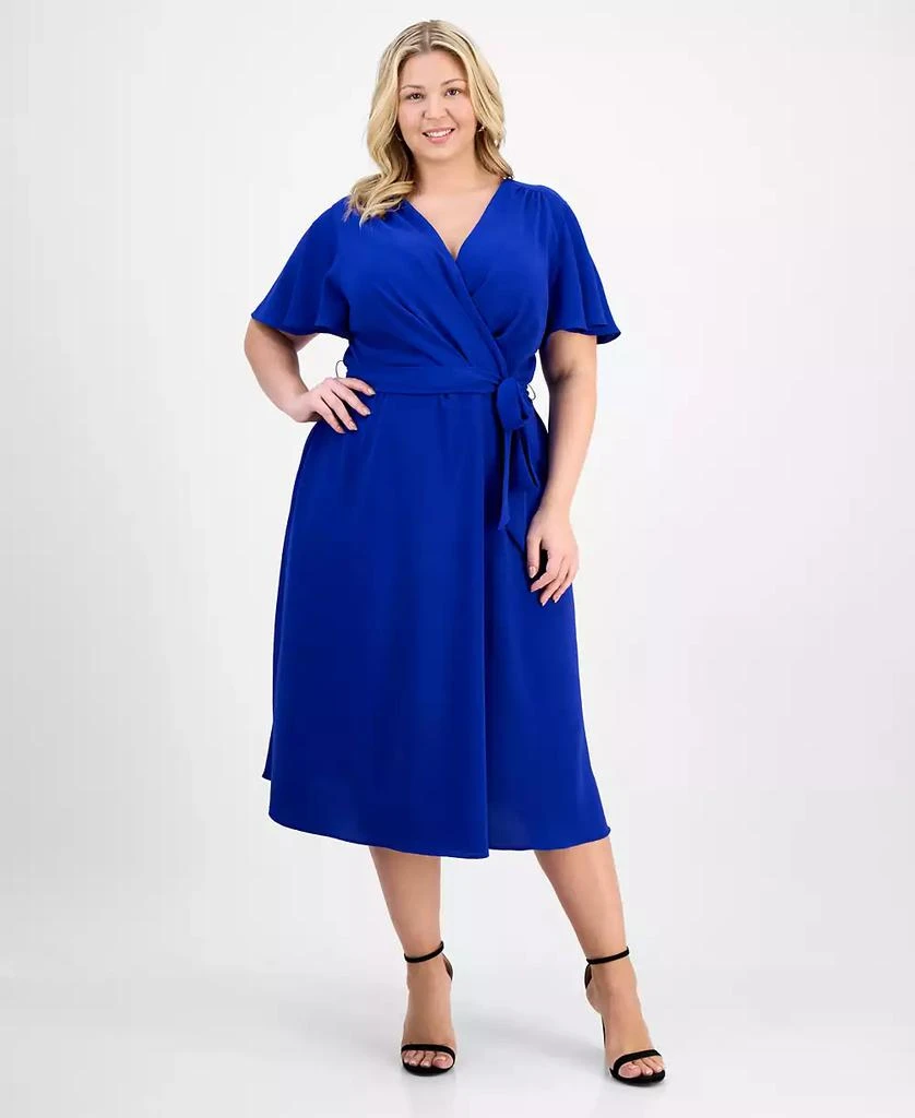 Connected Plus Size Tie-Waist Flutter-Sleeve Midi Dress 1
