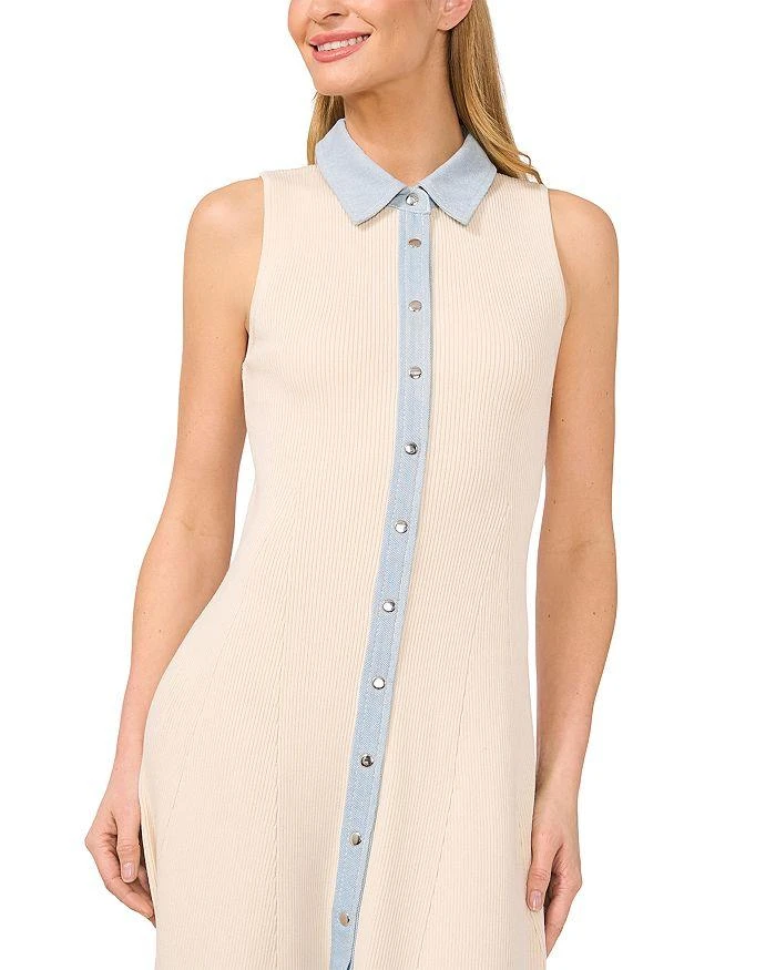 CeCe Denim Trim Ribbed Midi Dress 3