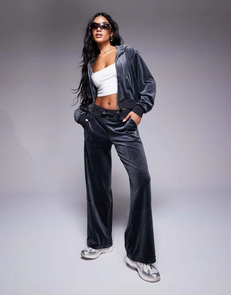 Juicy Couture Juicy Couture velour wide leg joggers in charcoal exclusive to asos 1