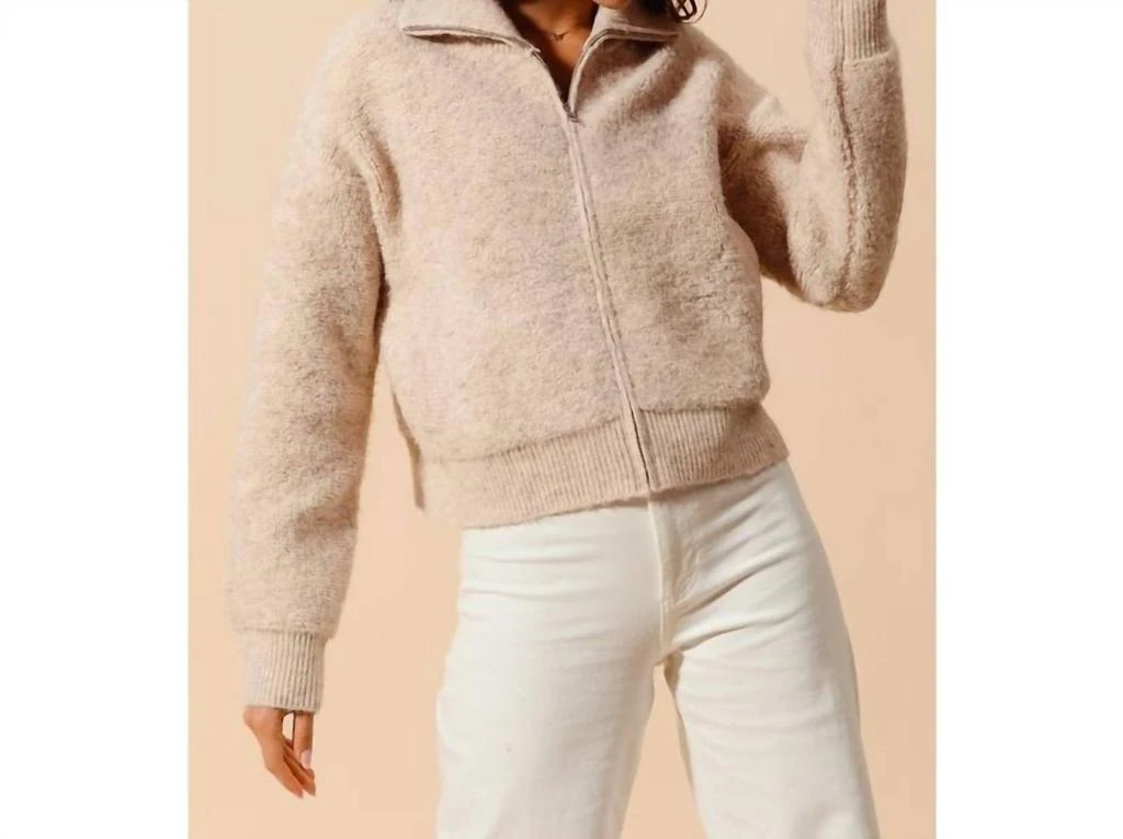 So Me So Me - Collared Knit Fluffy Sweater Jacket 1