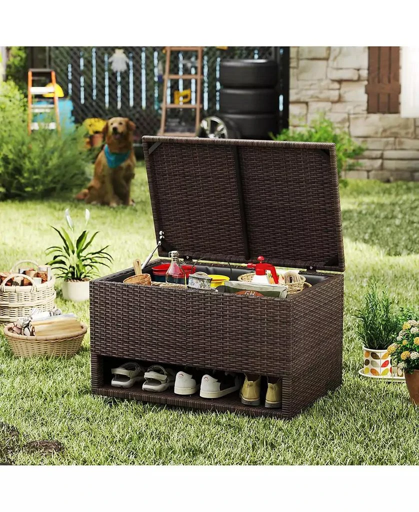 Costway 48 Gallon Deck Box with Shoe Rack Waterproof Liner Lid Outdoor Storage Box 4