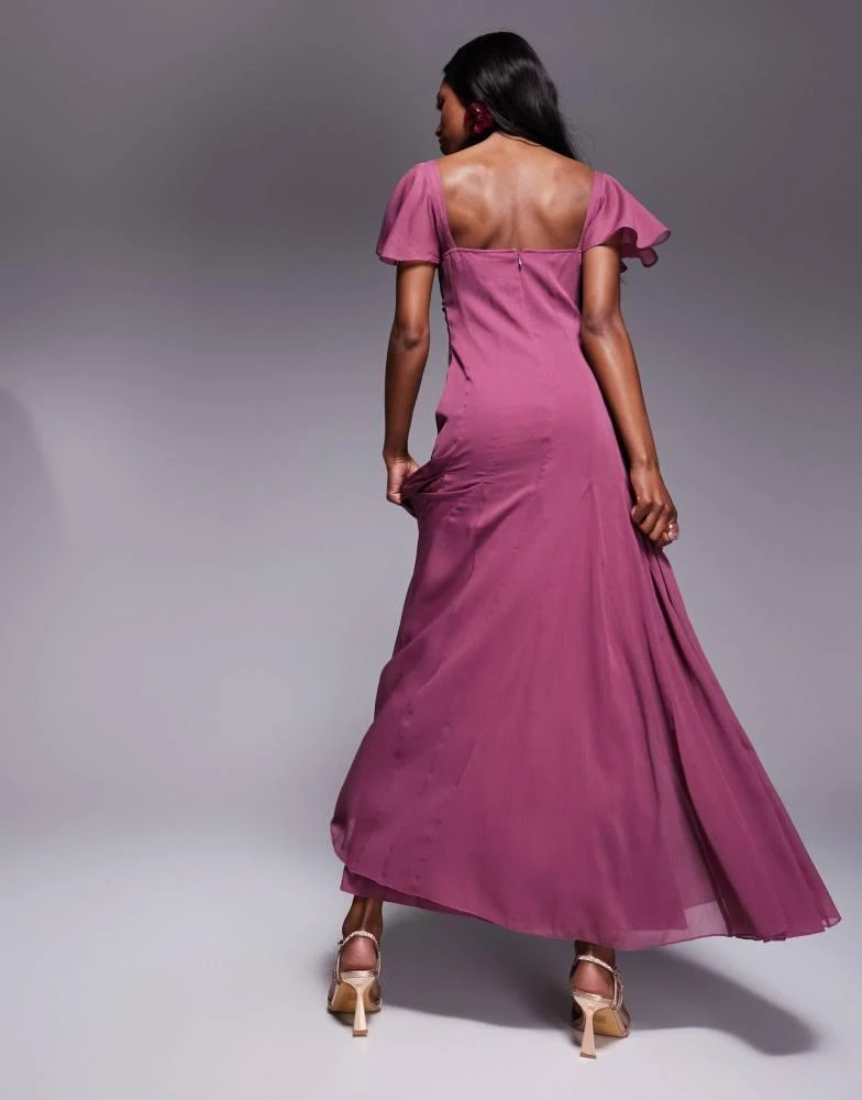 knee length dresses for ladies Mauve Satin Flutter Sleeve Maternity Midi Dress main image 1