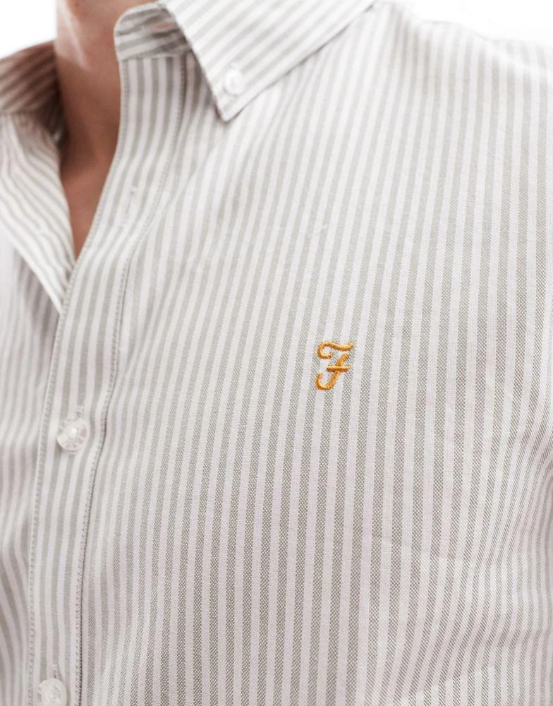 Farah Farah Brewer slim fit stripe short sleeve shirt in white 3