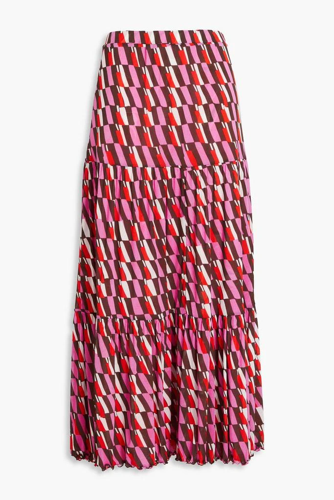 Diane von Furstenberg Austria reversible tiered printed stretch-mesh maxi skirt 1