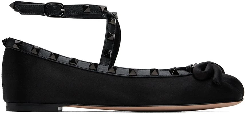 Valentino Black Rockstud Satin Ballerina Flats 1