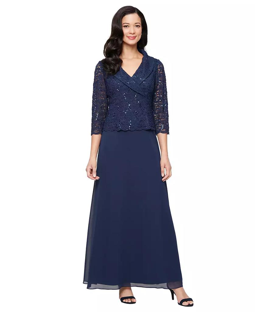 Alex Evenings Women's 3/4-Sleeve Lace A-Line Dress