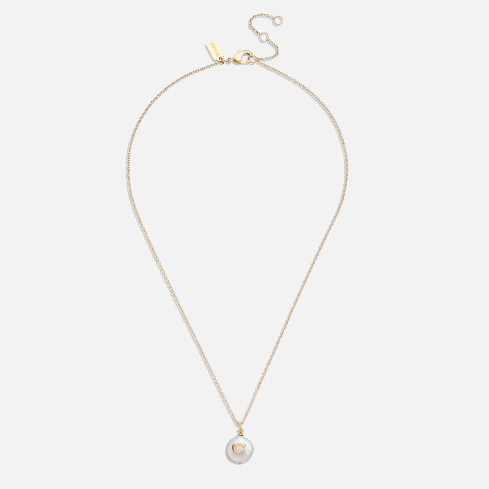 Coach Coach Coin C Faux Pearl Short Pendant Necklace