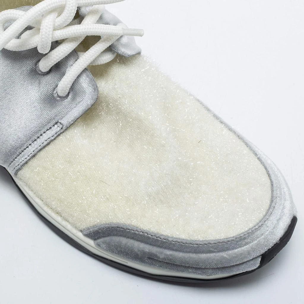Chanel Chanel White/Grey Stretch Fabric and Corduroy CC Sneakers Size 40.5 7