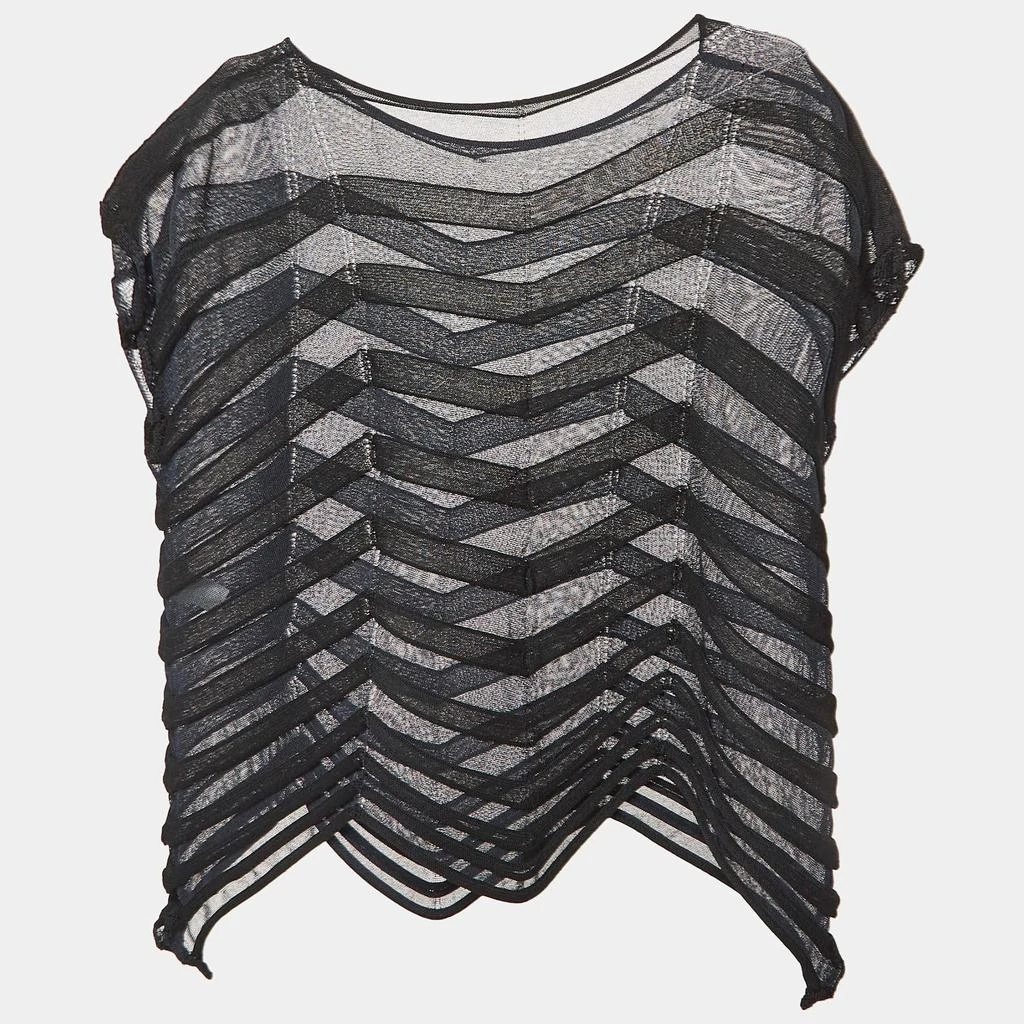 Issey Miyake Issey Miyake Navy Blue Chevron Jelly Knit Sheer Top S 1