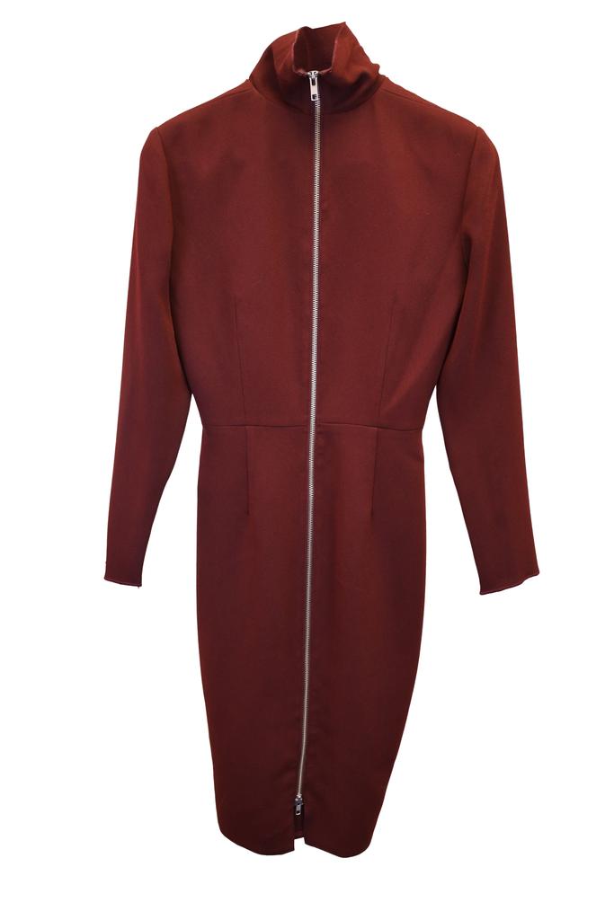 Alex Perry Mock Neck Dress in Burgundy Triacetate
